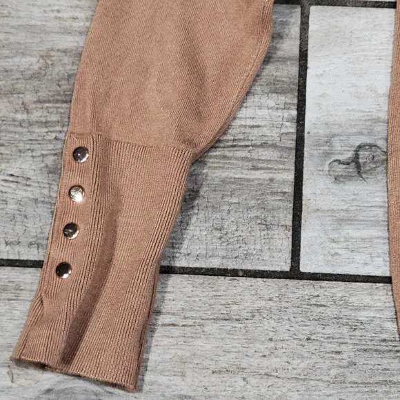 Zara Womens Med Camel Tan Turtleneck Pullover Sweater Gold Buttons - Picture 4 of 9